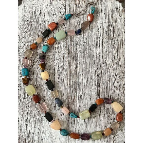 Authentic Gemstone Necklace 925 Silver Jade Turquoise Onyx Amethyst Lapis, MORE - Picture 7 of 7